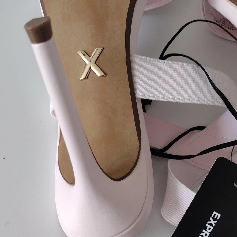 Express Brian Atwood x Express Stretch Ankle Strap Heeled Sandals. Light Pink. - Picture 9 of 11